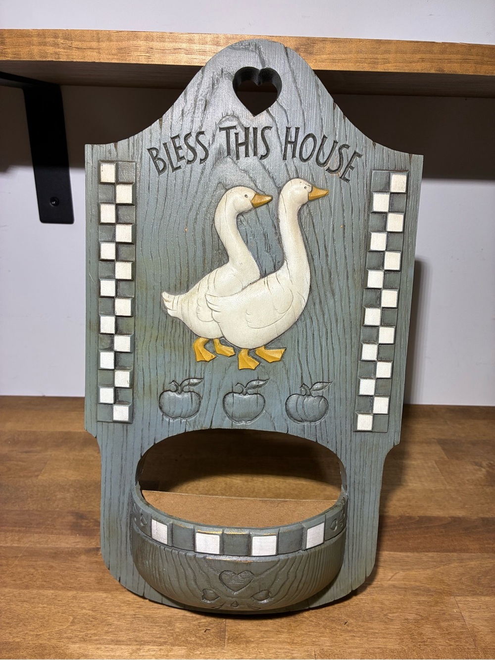 Vintage 1988 Burwood Bless This House Geese Wall Pocket Planter #2889A USA